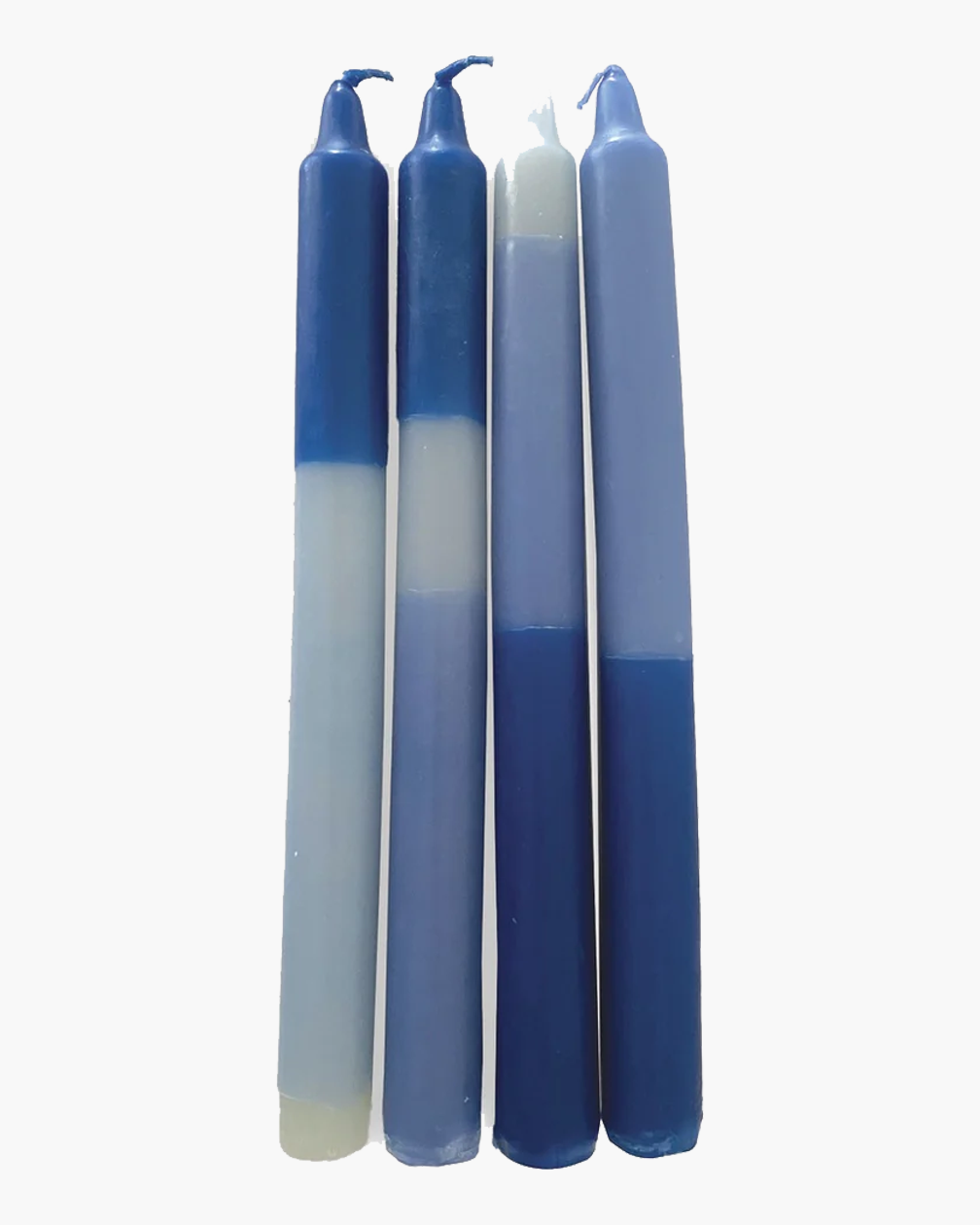 SET OF 4 LONG TWO-COLOR BLUE CANDLES