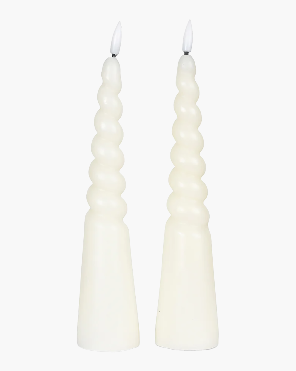 2 TWISTED PILLAR LED CANDLES NATURAL IVORY WAX D5.5 H24.5 CM