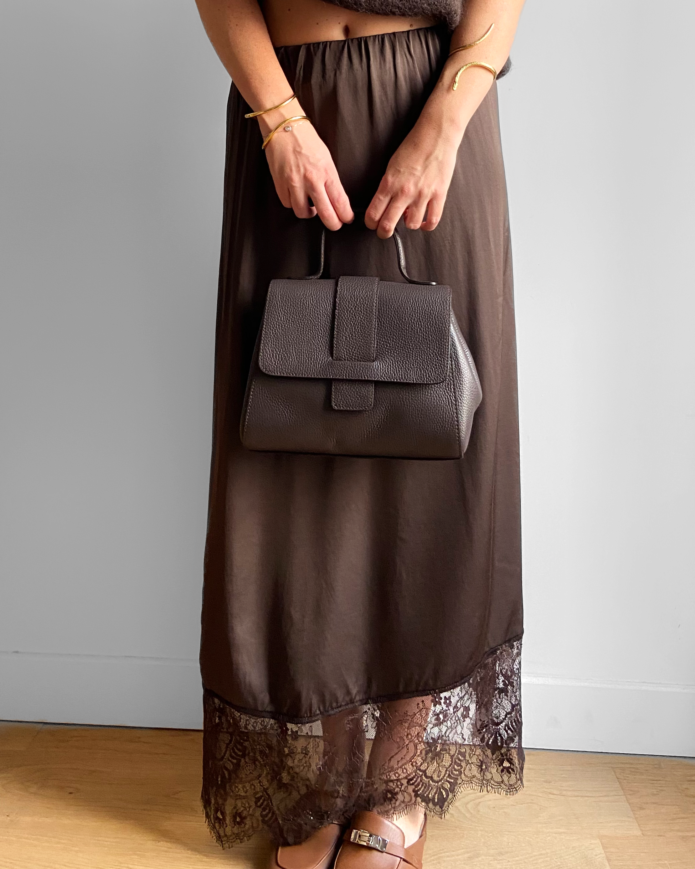 LONG SATIN LACE SKIRT