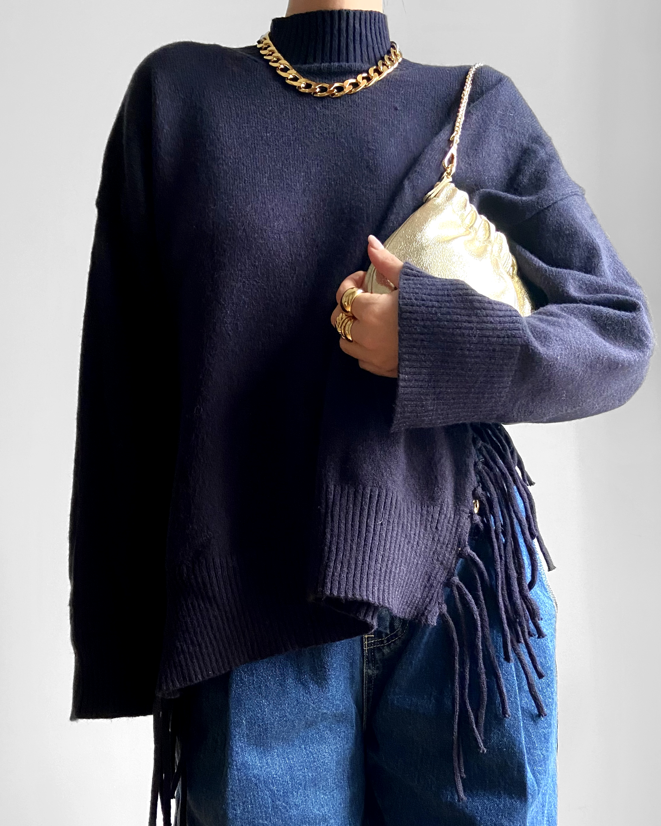 PULL COL ROULE FRANGE