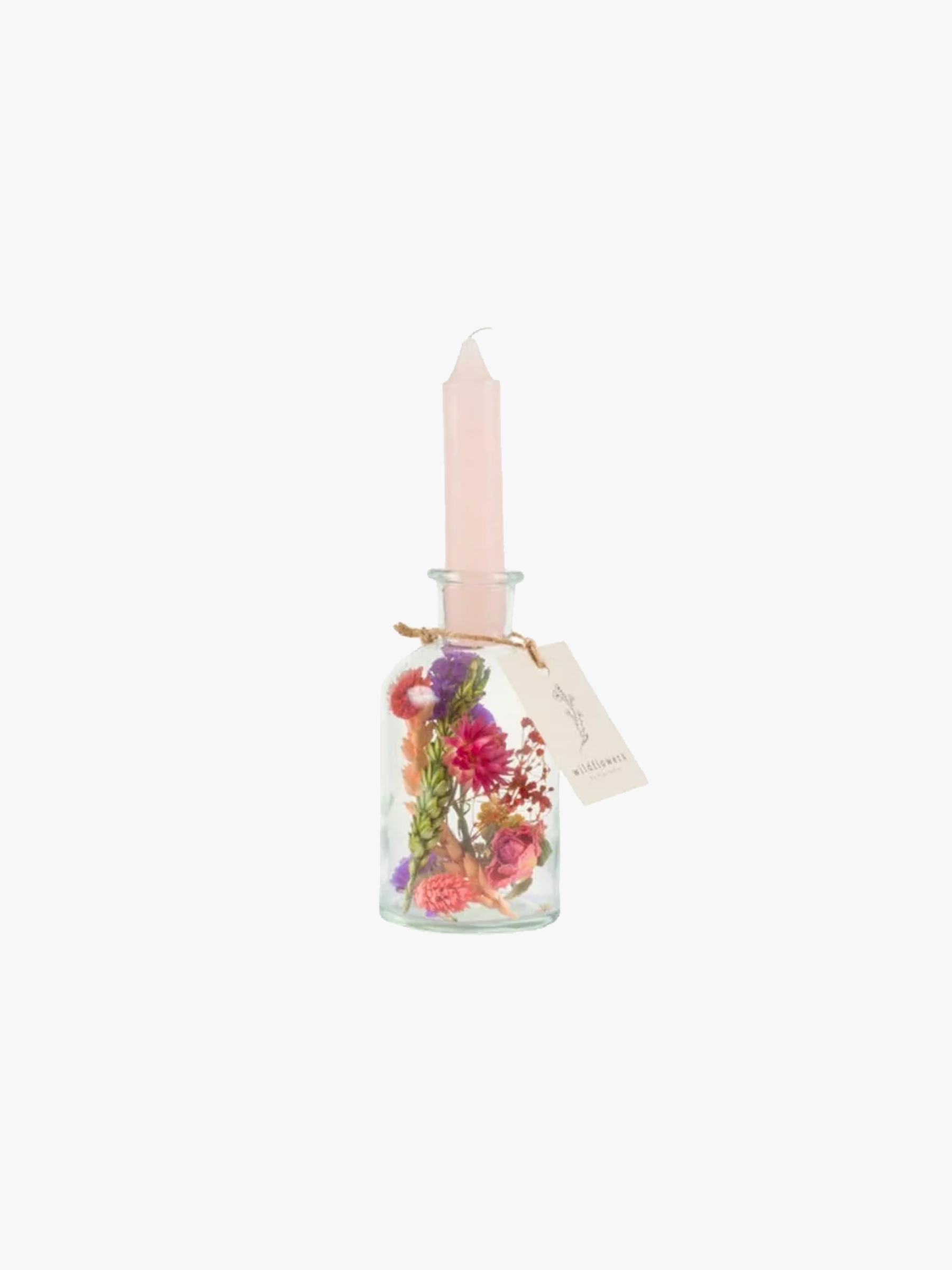 BOUGEOIR FLEURS SECHEES AVEC BOUGIE MULTICOLORE
