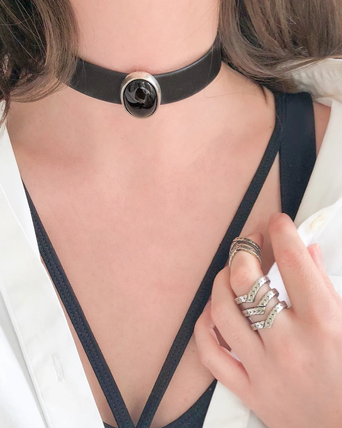 STONE LEATHER CHOKER