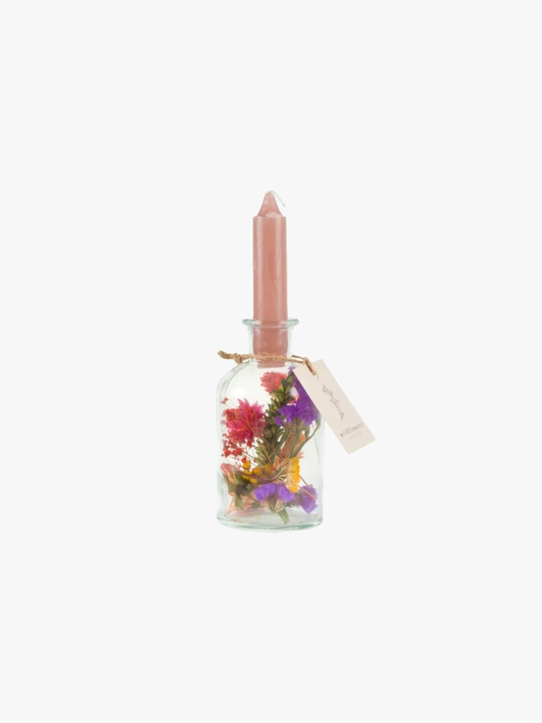BOUGEOIR FLEURS SECHEES AVEC BOUGIE MULTICOLORE